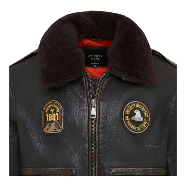Infinity Leather Men's Leather Bomber Sheepskin Collar G-1 Aviator Jacket - Linear
