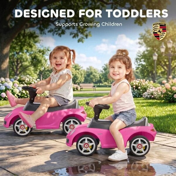 Ride on Car, Porsche Licensed Toddler Push Car with Horn, Headlights, Sound and Steering Wheel for 18-36 Months, Pink