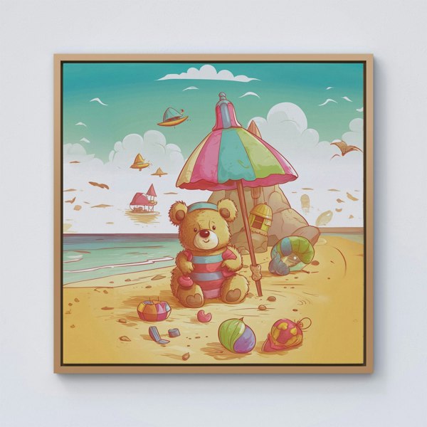 Warren Reed Lucky Teddy Bear On A Beach Holiday Framed Canvas