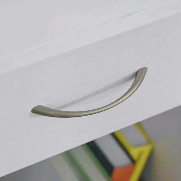 White desk drawer with curved metal handle