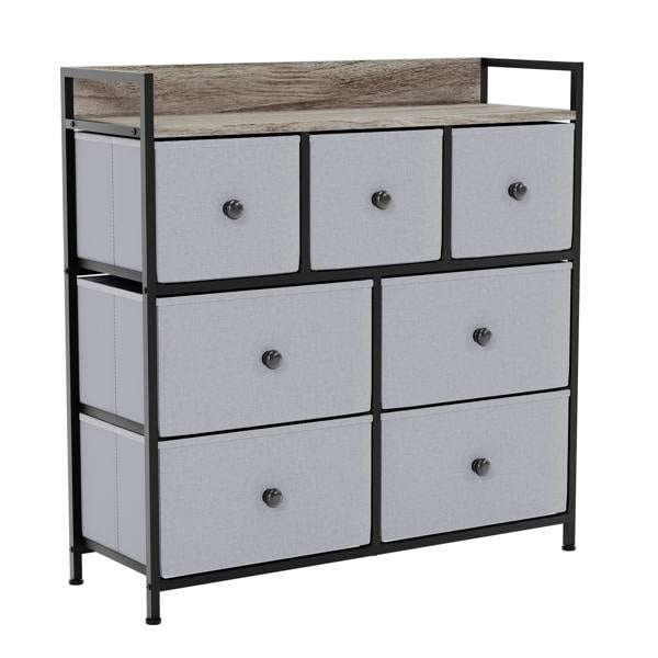 Vida Designs Chorley 7 Drawer Fabric Drawer Chest, Beige & Grey Wood