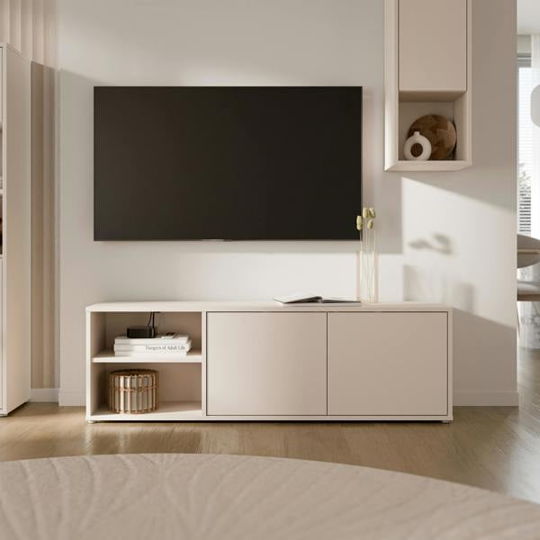 Furniture To Go Alice Springs Wide TV Cabinet with 2 Doors Push-to-Open & 1 Open Shelf in Sand