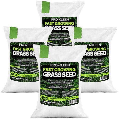 ProKleen Pro-Kleen Fast Growing Grass Seed 4x 5Kg Covers Up to 1200m2 Fast Growing Hard Wearing for New Lawns, Overseeding and Patch Repair