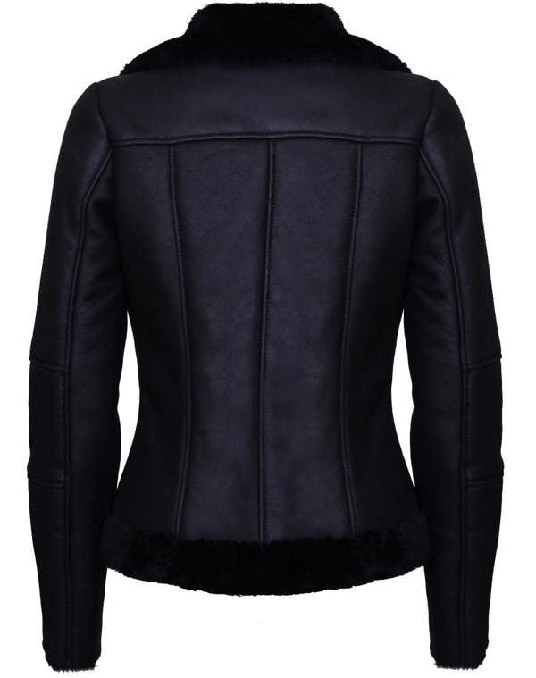 Infinity Leather Womens Black Shearling Sheepskin Aviator Jacket-Kiev