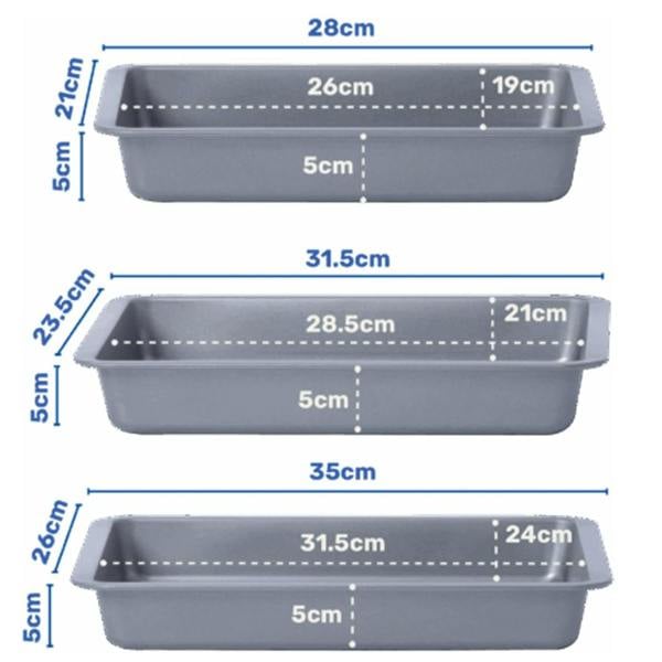 Set of 3 (1 x 35, 1 x 31 & 1 x 28cm) Essential Deep 0.29 Non-Stick Baking Tray Set
