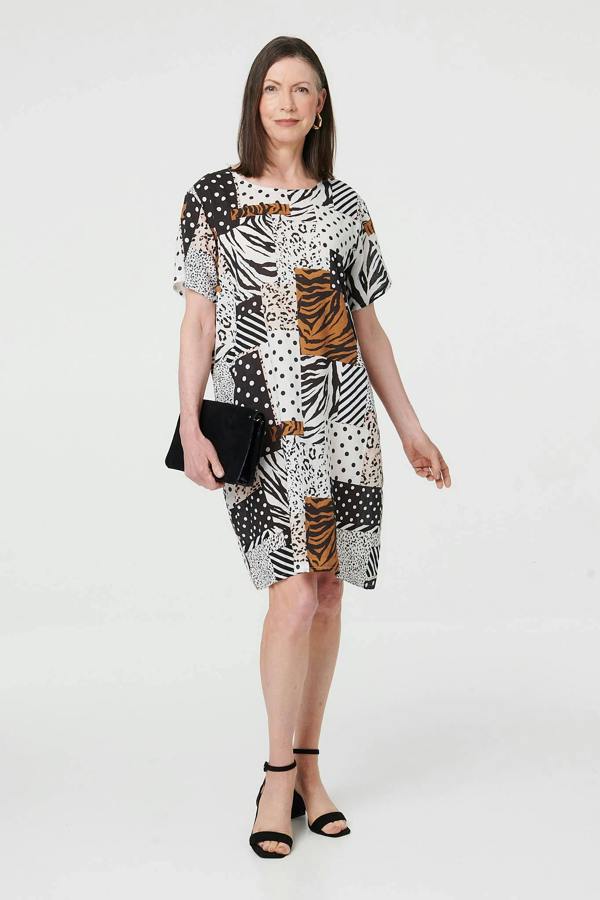 Black | Animal Print Shift Knee Length Dress