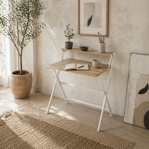 Wyld Haus Mane  81.5cm Wooden Natural Folding Desk With Raised Monitor Shelf