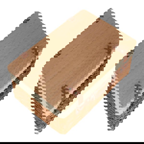 Double Steamed White Lined Willow Picnic Basket with Pinewood Lid