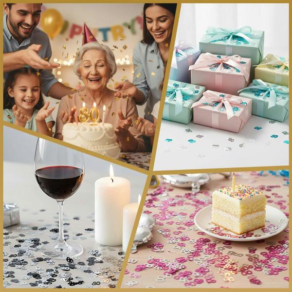 80th Birthday Blue and Silver Confetti Pack, Metallic Foil Table Decoration for Party Displays image 4