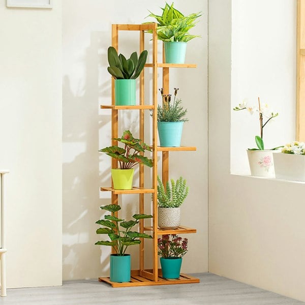 5/6 Tier Flower Stand Plant Pot Display Ladder Shelves Bamboo Shelf Storage Rack Bookcases & Standing Shelves Living and Home Beige