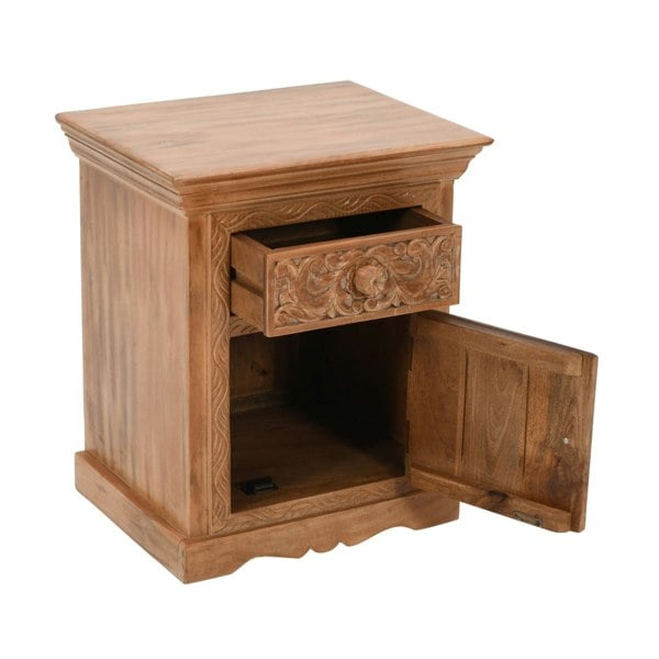 IH Design Viva Mango Wood Bedside Table With Storage