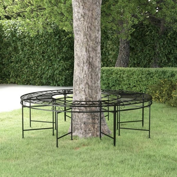 Berkfield Round Tree Bench �_�”�_160 cm Black Steel