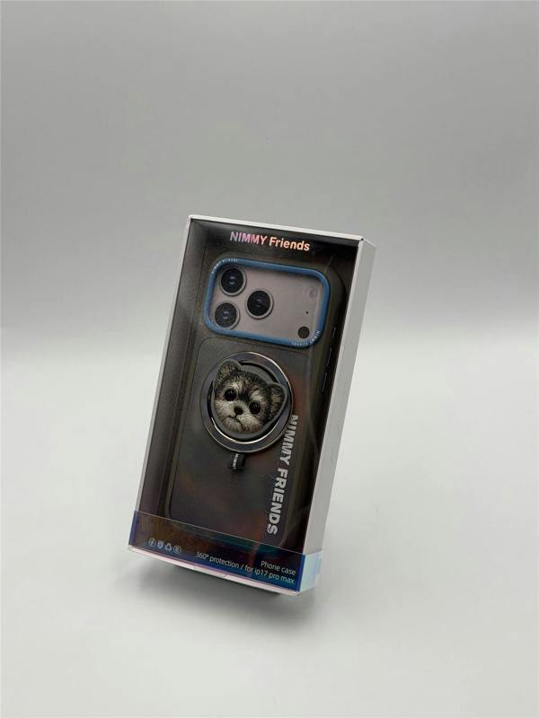 Nimmy Friends Nimmy Big Eye Cute Pet Yorkie Dog Face Case with Detachable MagSafe Grip for iPhone 17 Pro Max 6.9" Grey Blue