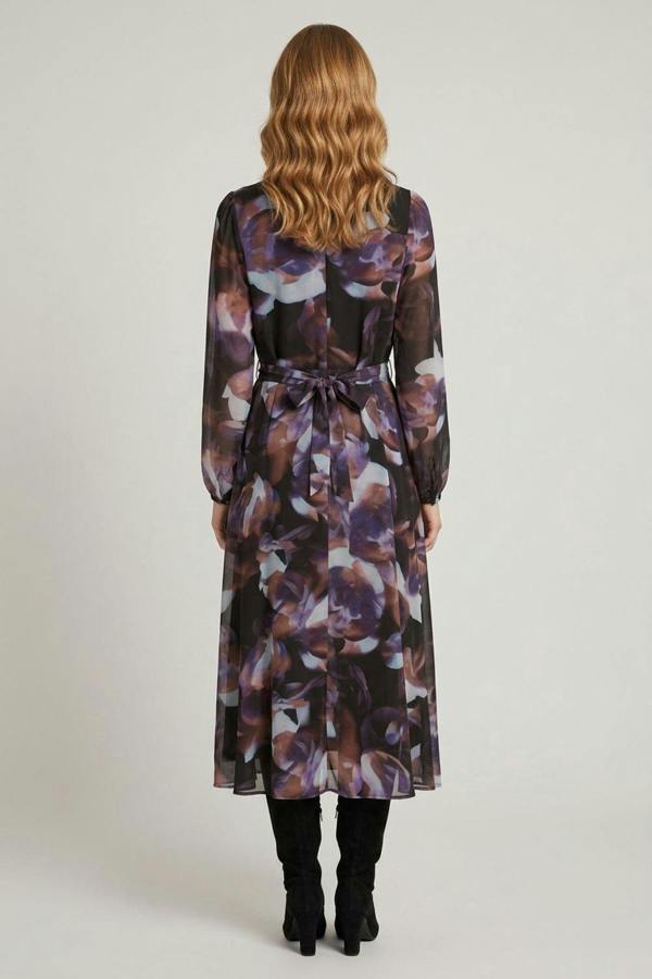 Black | Abstract Semi Sheer Tie Midi Shirt Dress