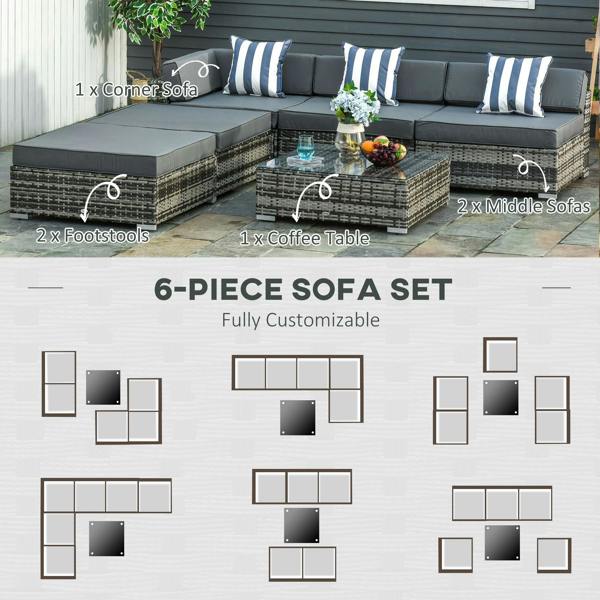 Wyld Haus Nona Rattan Grey 8 Seater Outdoor Sofa Coffee Table Set With Cushions
