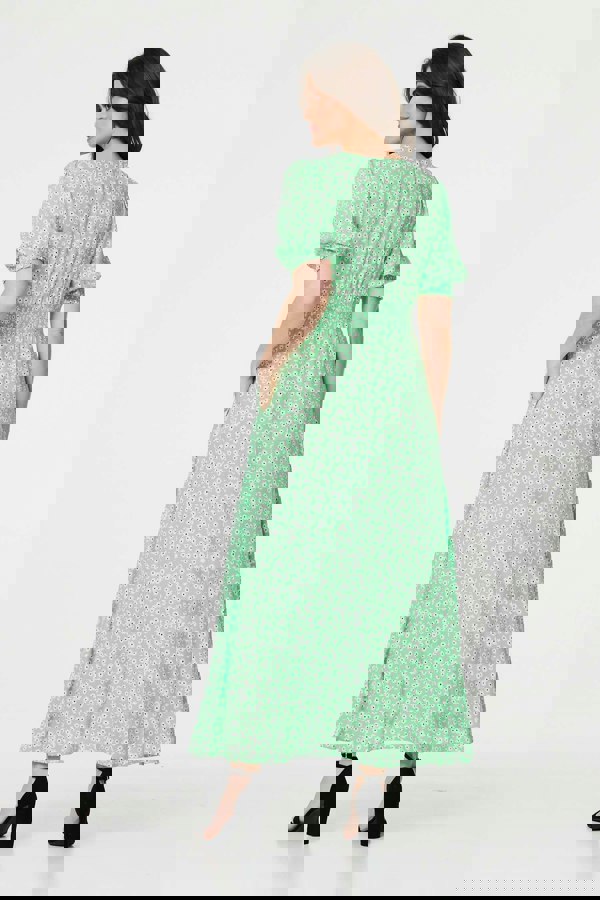 Green | Ditsy Floral 1/2 Puff Sleeve Maxi Dress