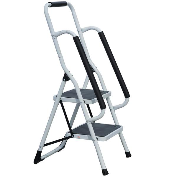 Gr8 Home 2 Step Ladder Folding Stool Non Slip Tread Steel Foldable Home DIY With Handrail