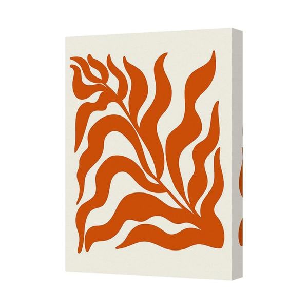 Benjamin Tate Design Orange Abstract Leaf Canvas Art Print With Deep Wooden Frame