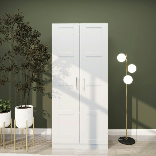 Wyld Haus Coravello Wooden White 2 Door Wardrobe With Hanging Rail and Shelf