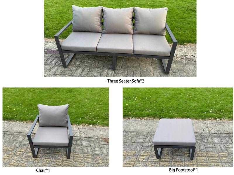 Fimous Aluminium Garden Furniture Sets,8 Seater Outdoor Sofa Dining Set with Adjustable Rising Lifting Dining Table Big Footstool Dark Grey