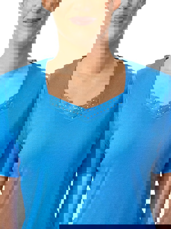 PennyPlain Diamante Sweetheart Neck Top - Pacific