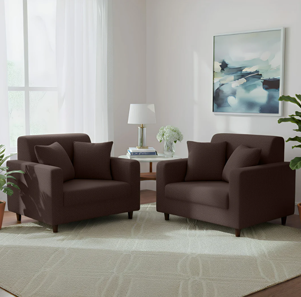 Anyseat 1 Seater Sofa Cover Plain Coffee Style and Protection For Living Room Sofa Chair Elastic Stretchable Slipcover