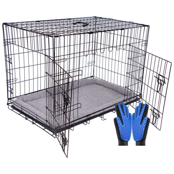 Pretty Pooch Dog Crate XXL Cage Puppy Cat Pet Training Tray and Bed With Two Gloves