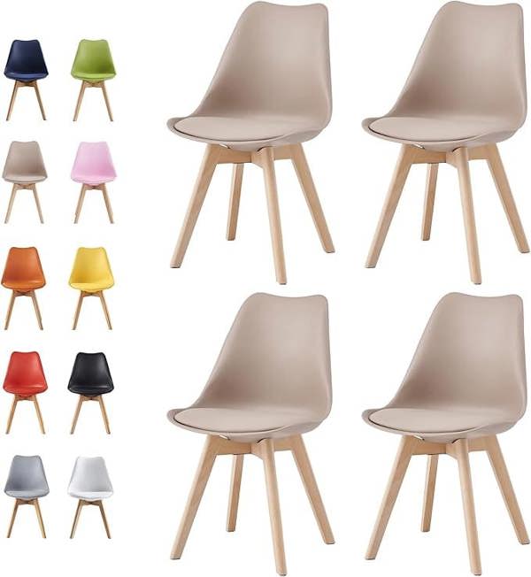 Set of 4 Dining Chairs with Solid Wooden Legs and Seat Cushion Pads Eva