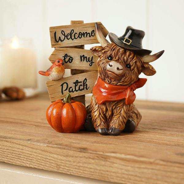 Country Living Welcome to my Patch Highland Cow Ornament