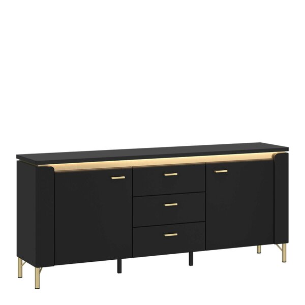 Wyld Haus Marslet 155cm Black and Gold TV Cabinet 2 Door 3 Drawer with LED Lights