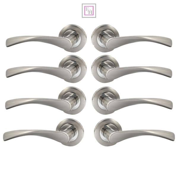 EDH Door Hardware EDH Duo Twist Door Handles – Satin Chrome Lever on Round Rose – Modern Internal Door Handles 4 Pairs
