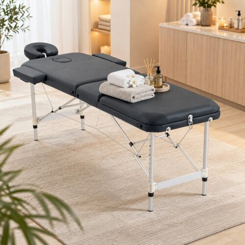 HOMCOM Portable Massage Table Beauty Therapy Sofa Bed Spa Aluminium Black