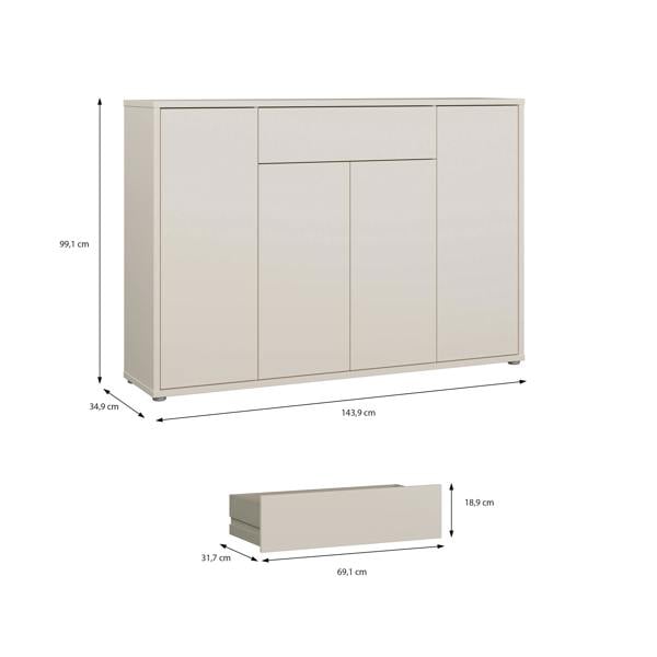 Furniture To Go Alice Springs Shoe Cabinet with 4 Doors Push-to-Open & 1 Drawer Push-to-Open in Sand