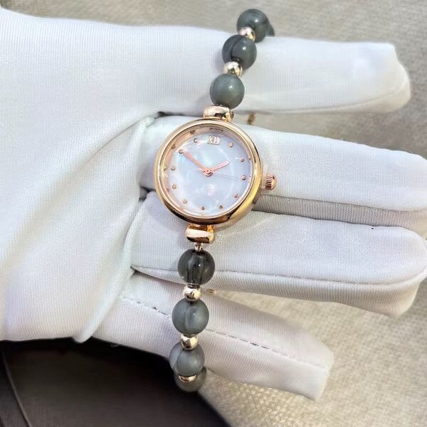 The Colourful Aura Elegant Rose Gold Beaded Dial Bracelet Watch