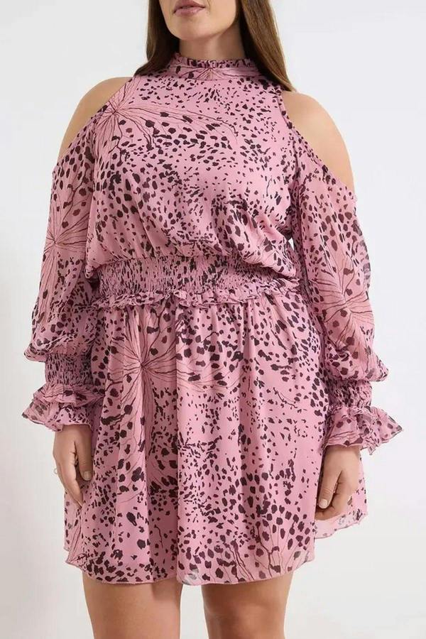WOVCOR Chiffon Woven Mini Plus Size Dress