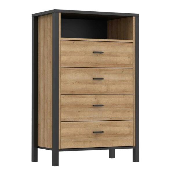 Wyld Haus Egtved Black and Natural Oak Wood Effect Chest of 4 Drawers