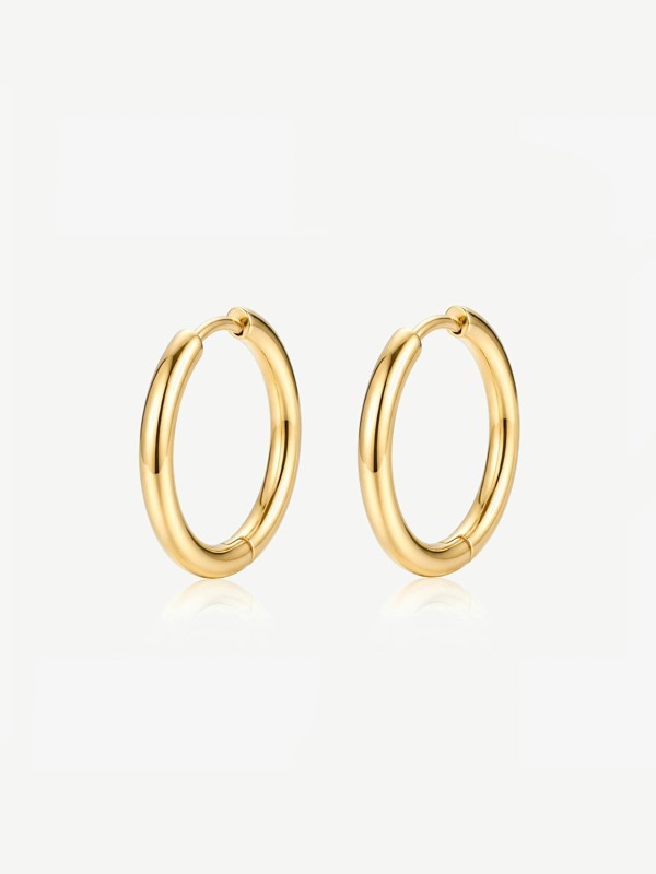 18k Gold or Silver Solid Hoop Earrings - 20mm  - Gold - Gold