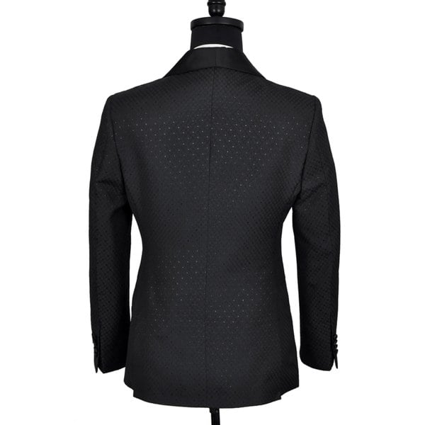 David WeJ Alfredo Double Breasted Shawl Lapel Dotted Jacquard Tuxedo- Black
