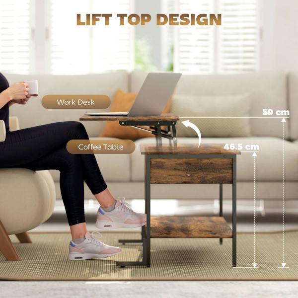 Wyld Haus Vitoli Wooden Rustic Brown Lift Top Coffee Table With Storage Compartment