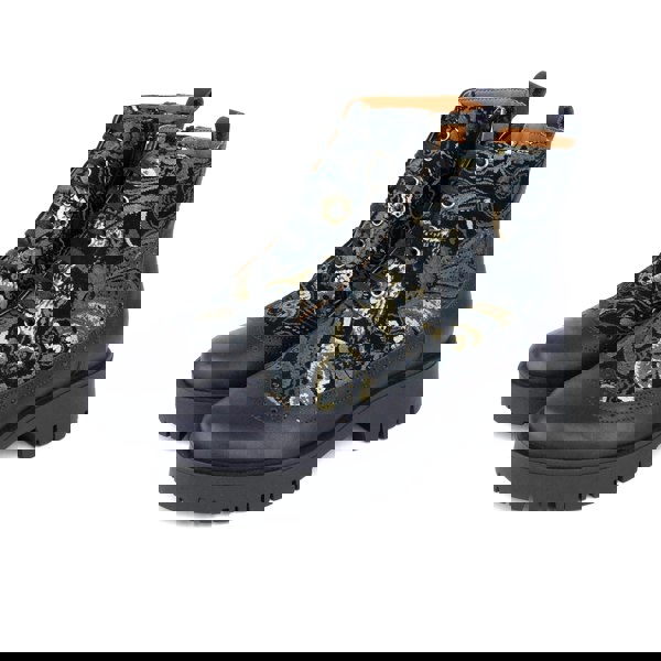 Embassy London Hatter Platform - Matt Blue & Grey & Gold - Women's Leather ankle Lace-up Boot with chunky cleated sole