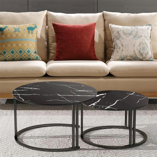 Kosy Koala Round Coffee Table Set of 2 Nest of Tables Marble Glass Coffee Table