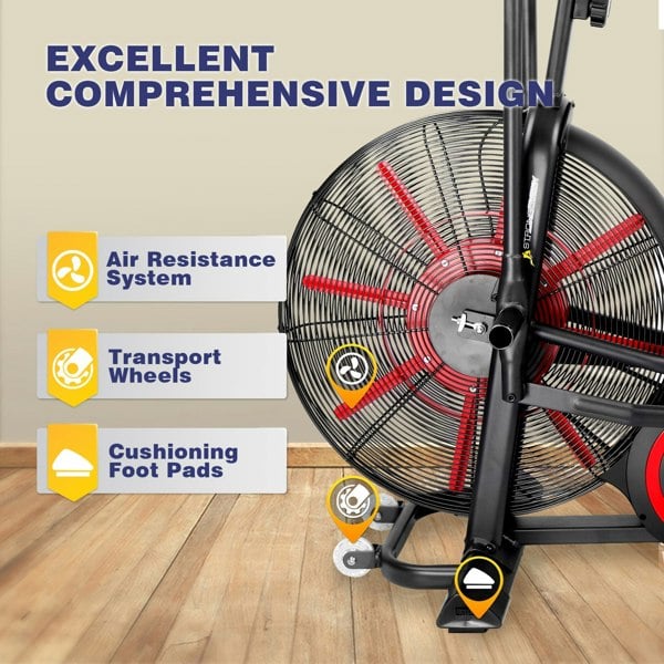 Strongology TITANIUM Assault Bike Adjustable Resistance Dual Belt Magnetic 24” Fan Professional Air Bike with Clear LCD Display