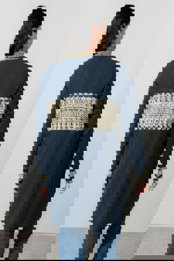 Lily & Me Isle Longline Fair Isle Knit Cardigan Navy