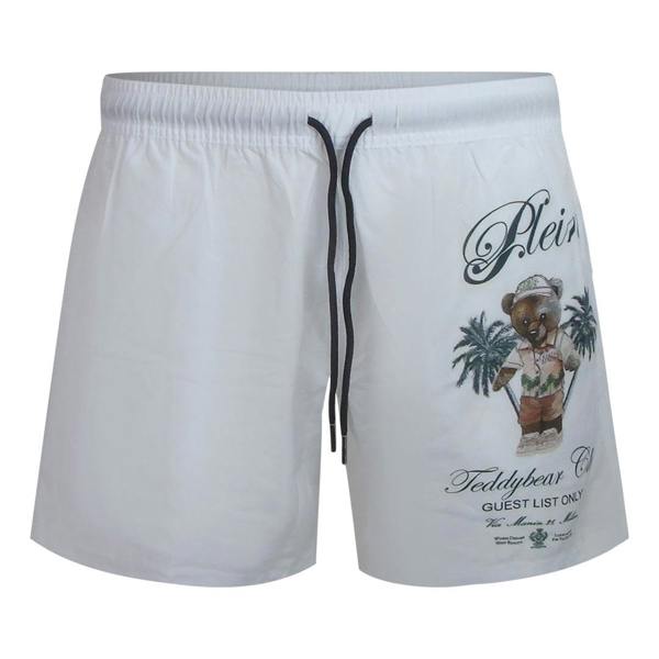 Philipp Plein Teddy Bear Club Logo Medium Boardshort White Swim Shorts L