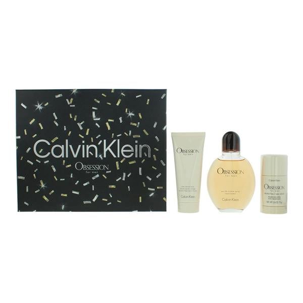 Calvin Klein Obsession For Men EDT 125ml, Aftershave Balm 75ml + Deo Stick 75g Gift Set for Him