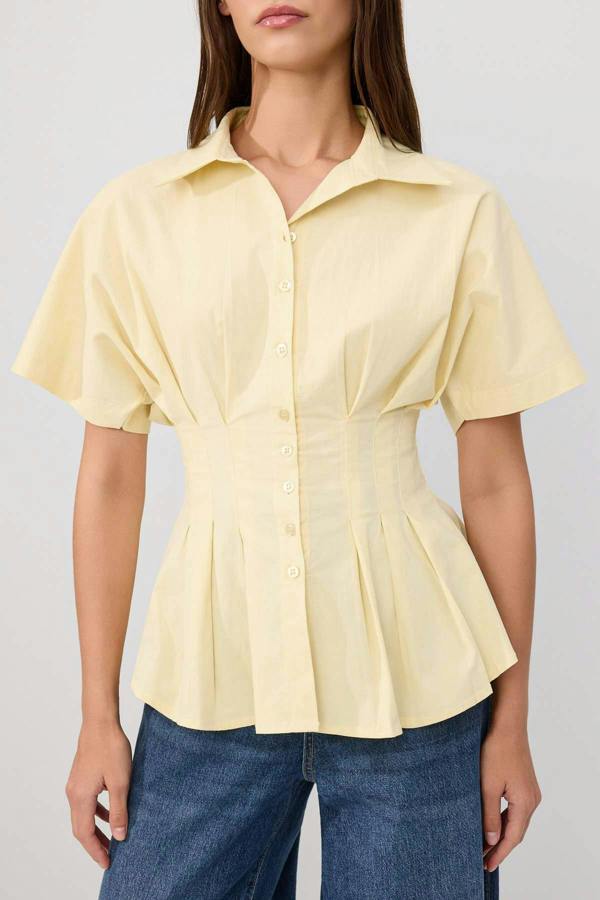 WOVCOR Pleated Detail Fitted Short Sleeve Shirt