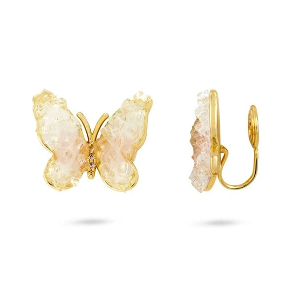 Gold Trip Pink Crystal Butterfly Clip On Earrings