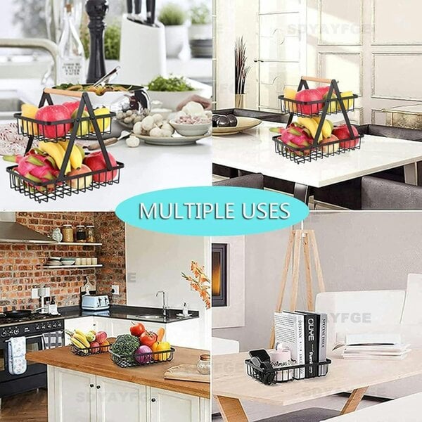 Dyzi 2 Tier Metal Fruit Vegetable Basket Detachable Storage Rack Black