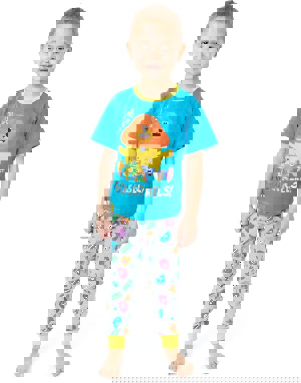 Hey Duggee Boys Blue Character Placement & All-Over Print Short Sleeve Long Leg Pyjama Set
