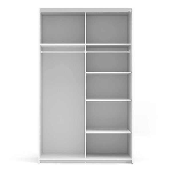 Wyld Haus Bordeaux White Sliding Door Wardrobe 2 Door with 5 Shelves and Hanging Rail